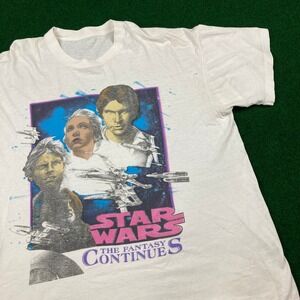 Vintage Star Wars Shirt Mens L White The Fantasy Continues Single Stitch 90s Tee